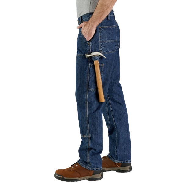 Men’s loose fit canal denim utility jeans with reinforced double-front panels and hammer loop for workwear durability