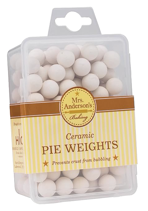Ceramic pie weights in clear plastic case for baking, helping keep pie crusts flat and preventing bubbles, Kitchenware collection