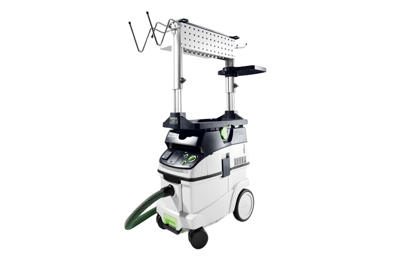 Portable modular workstation with integrated dust extraction and adjustable upper pegboard for tools and home improvement tasks
