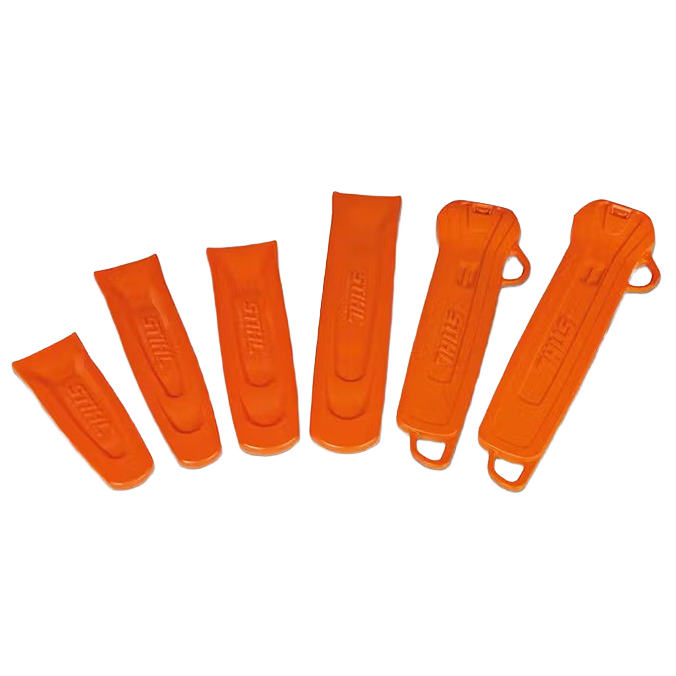 Orange protective chainsaw bar scabbards in various sizes for STIHL tools, part of STIHL accessories and parts collections under $50