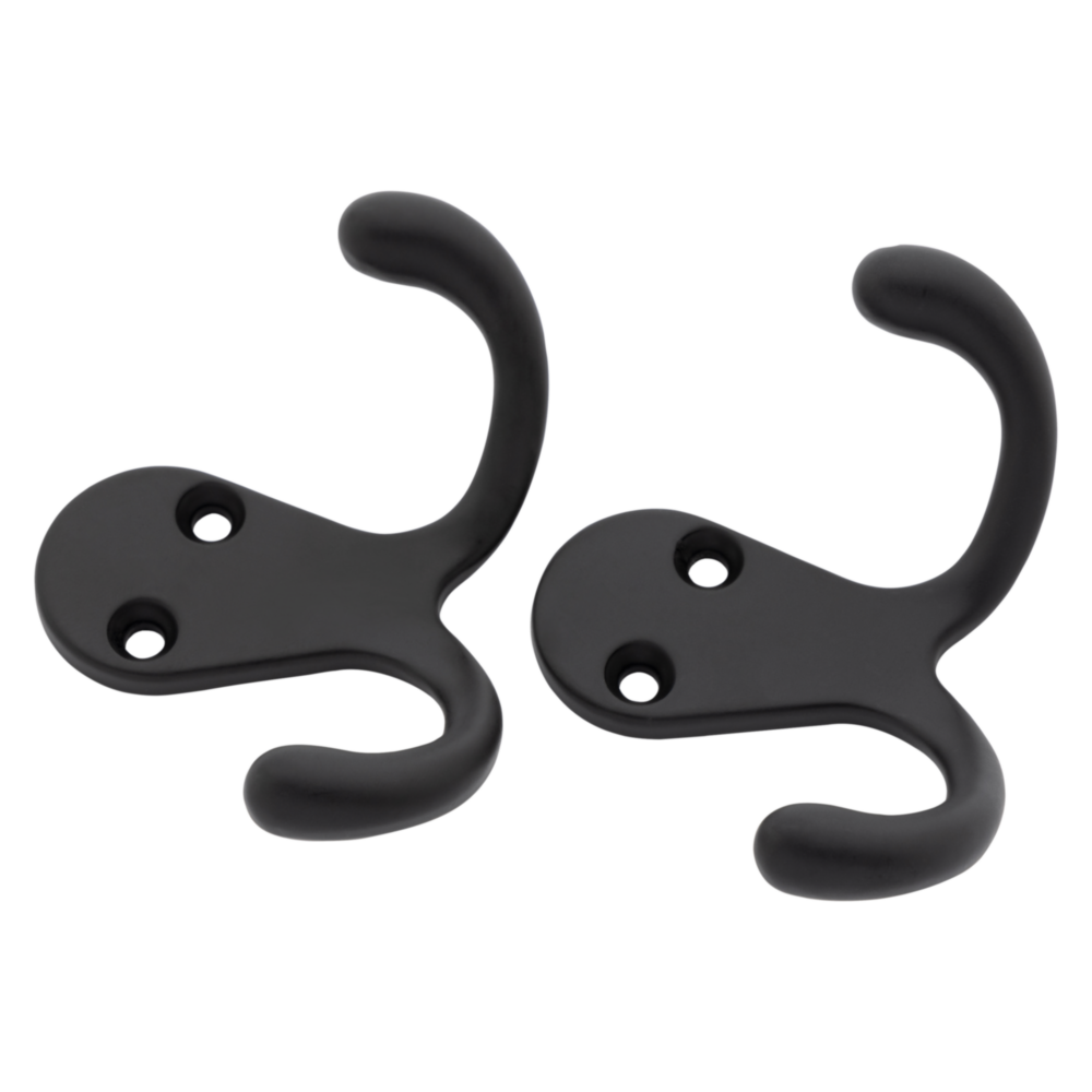 Pair of matte black double hooks for closet and storage organization in home improvement under $50 collection