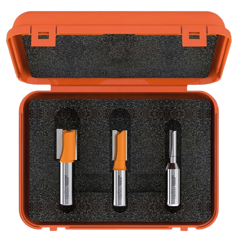 CMT Orange Tools 15/64” - 31/64” - 23/32” 3-Piece Plywood Groove Set, 1/4" Shank
