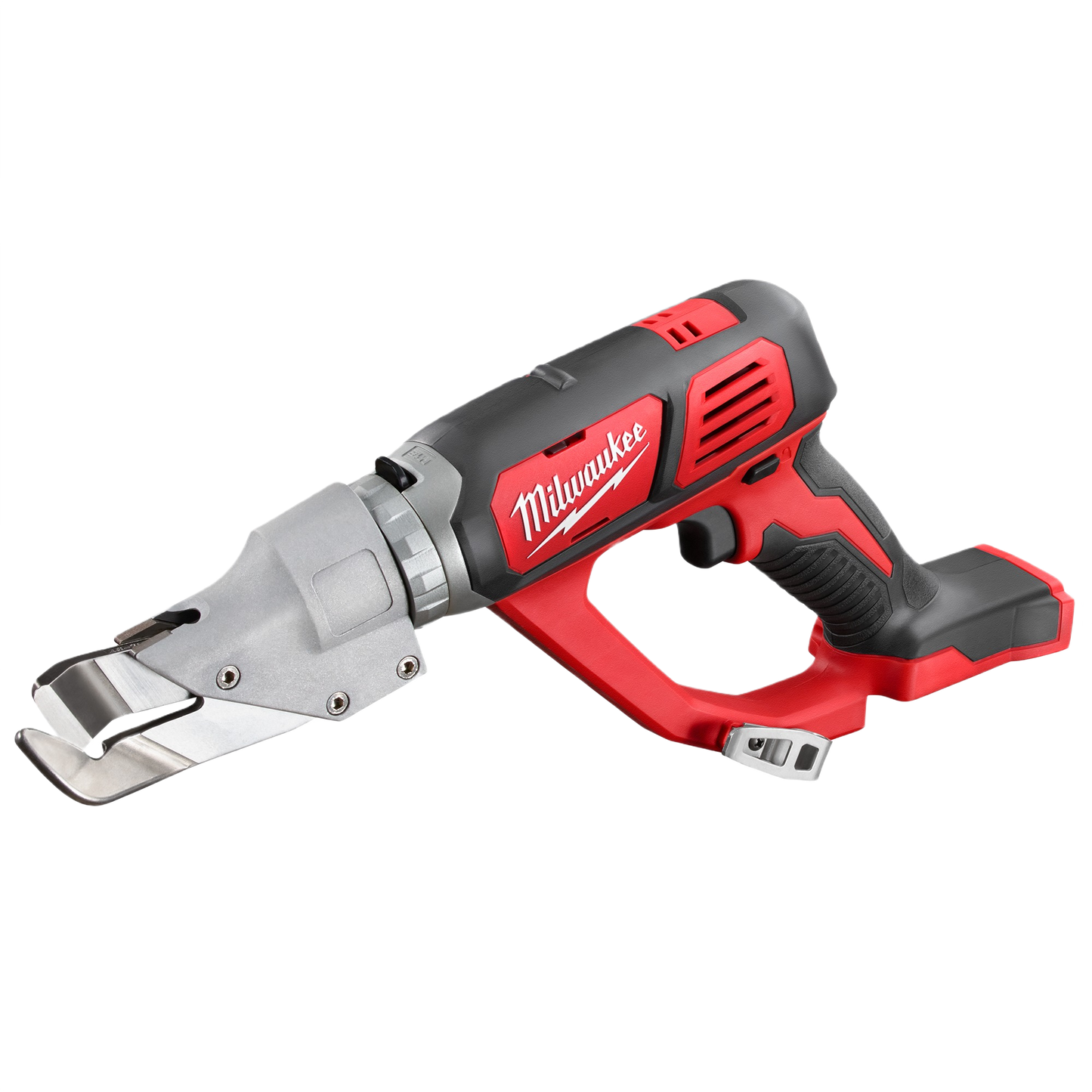 Cordless red and black 18 gauge single cut shear designed for precise cutting in home improvement projects