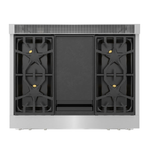 Stainless steel dual fuel range top with patented burners and griddle in Thermador ranges and kitchenware collection