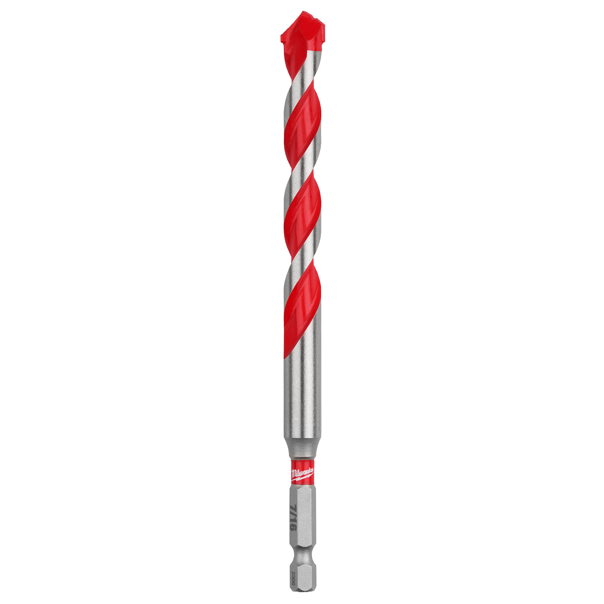 Carbide-tipped hammer drill bit with red spiral flutes for concrete drilling in power tool accessories collection