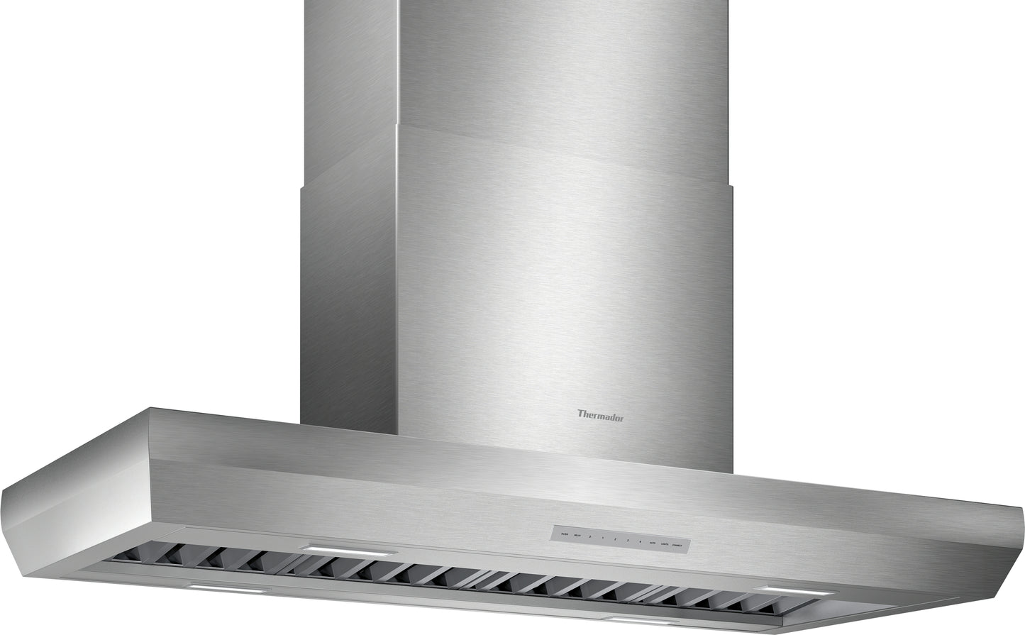 Stainless steel island range hood with remote control features for kitchen and home improvement appliances