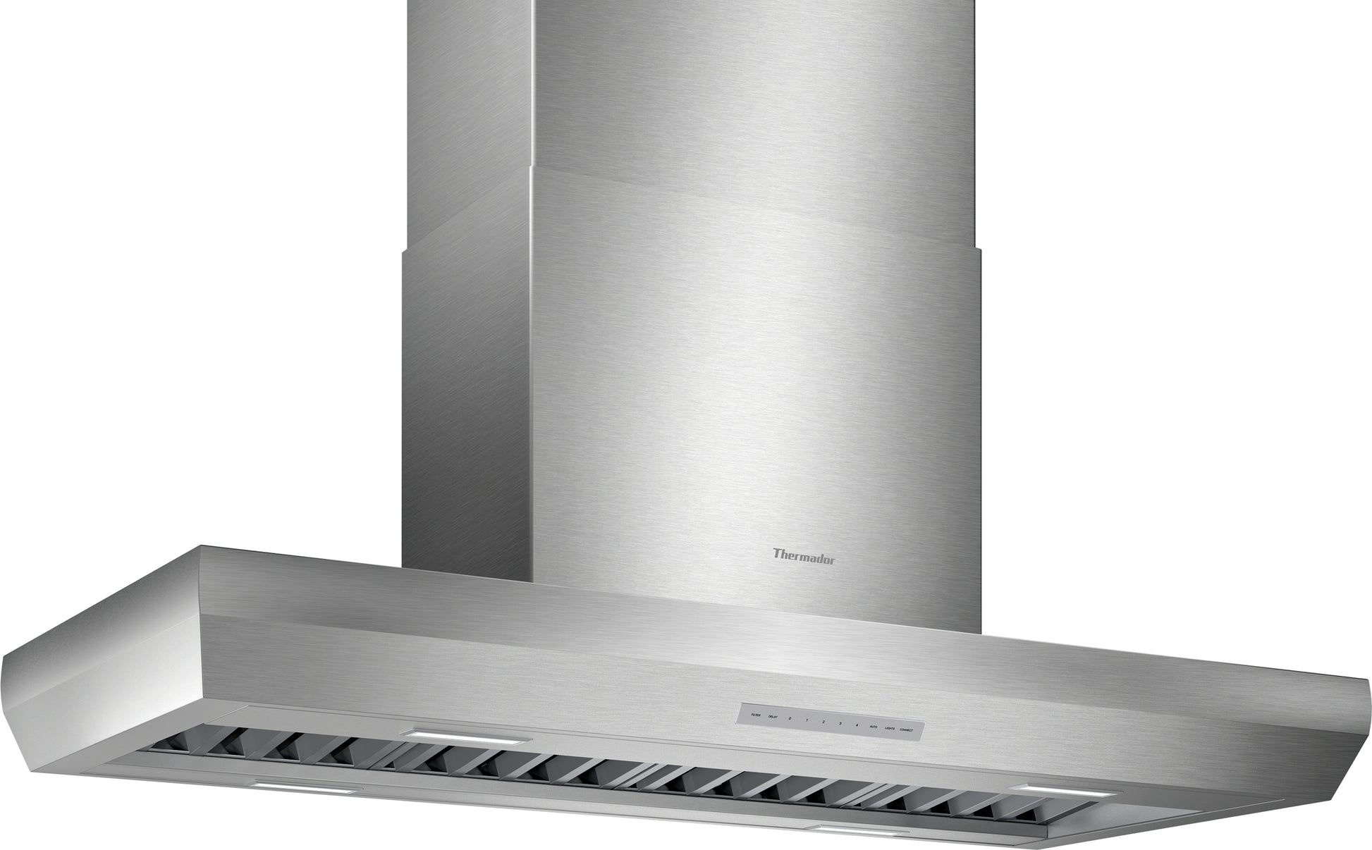 Stainless steel island range hood with remote control features for kitchen and home improvement appliances