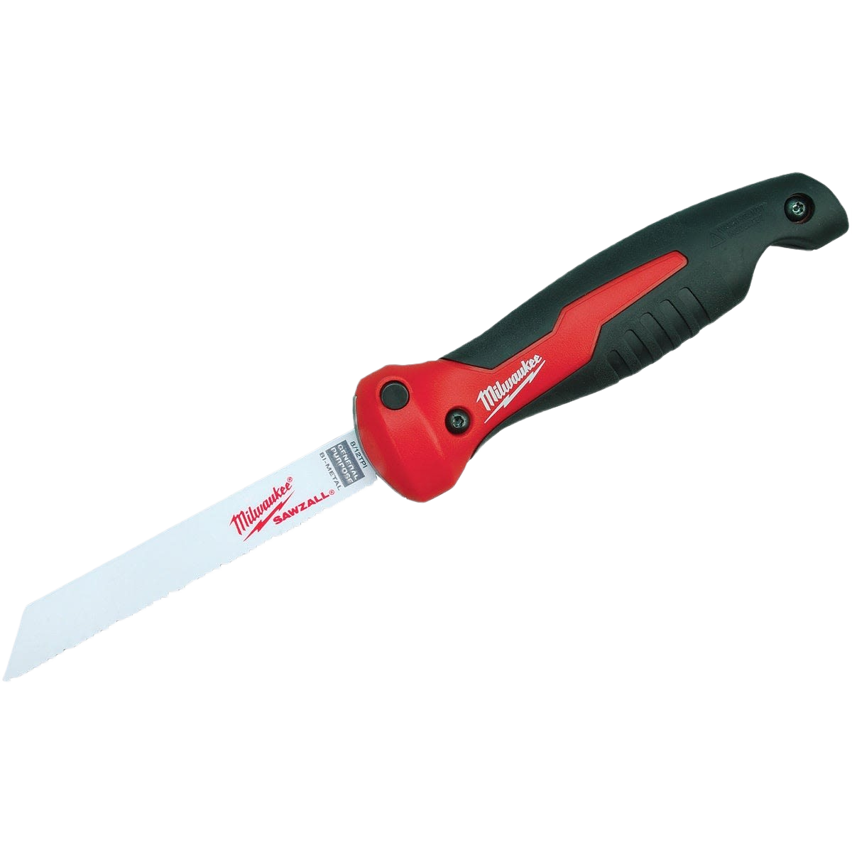 Folding jab saw with ergonomic black and red handle for precision cutting in tools and home improvement tasks