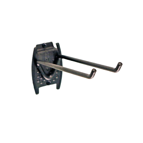 Black metal double hook designed for versatile storage in garage and organization systems under $50 collections