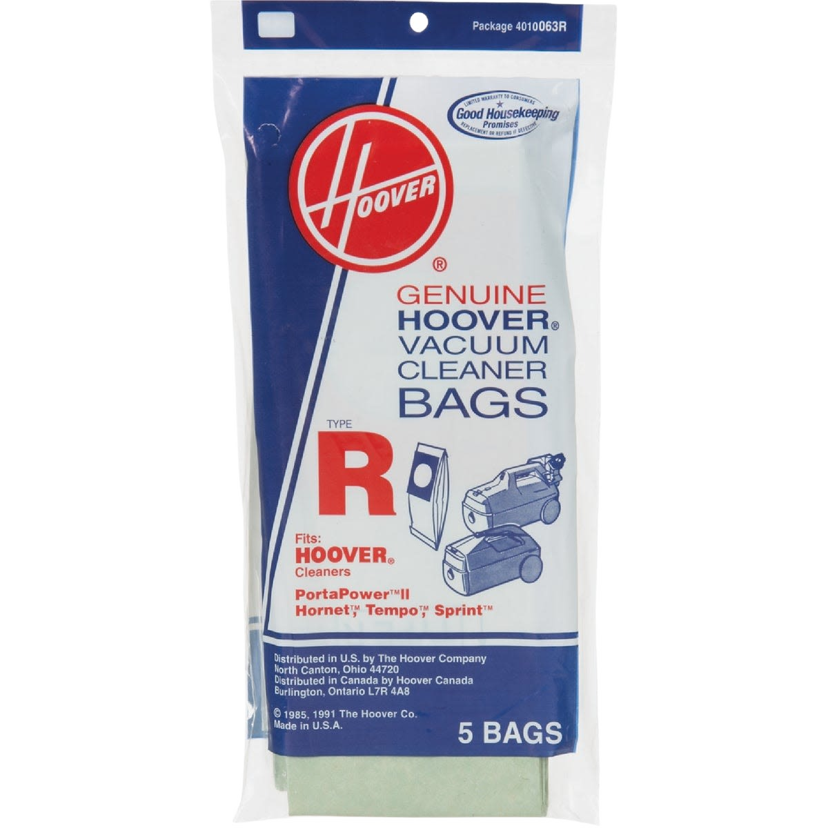 Package of five Hoover Type R vacuum cleaner bags for tools and home improvement use