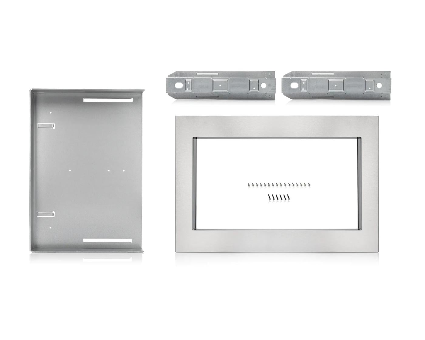 Stainless-steel trim kit components laid out for built-in microwave installation in Appliance Parts & Accessories collection