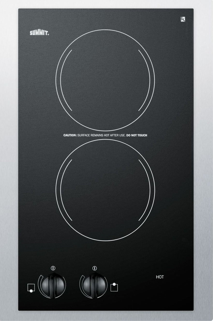 Black Eurokera ceramic glass radiant cooktop with two burners and control knobs for kitchen appliances collection
