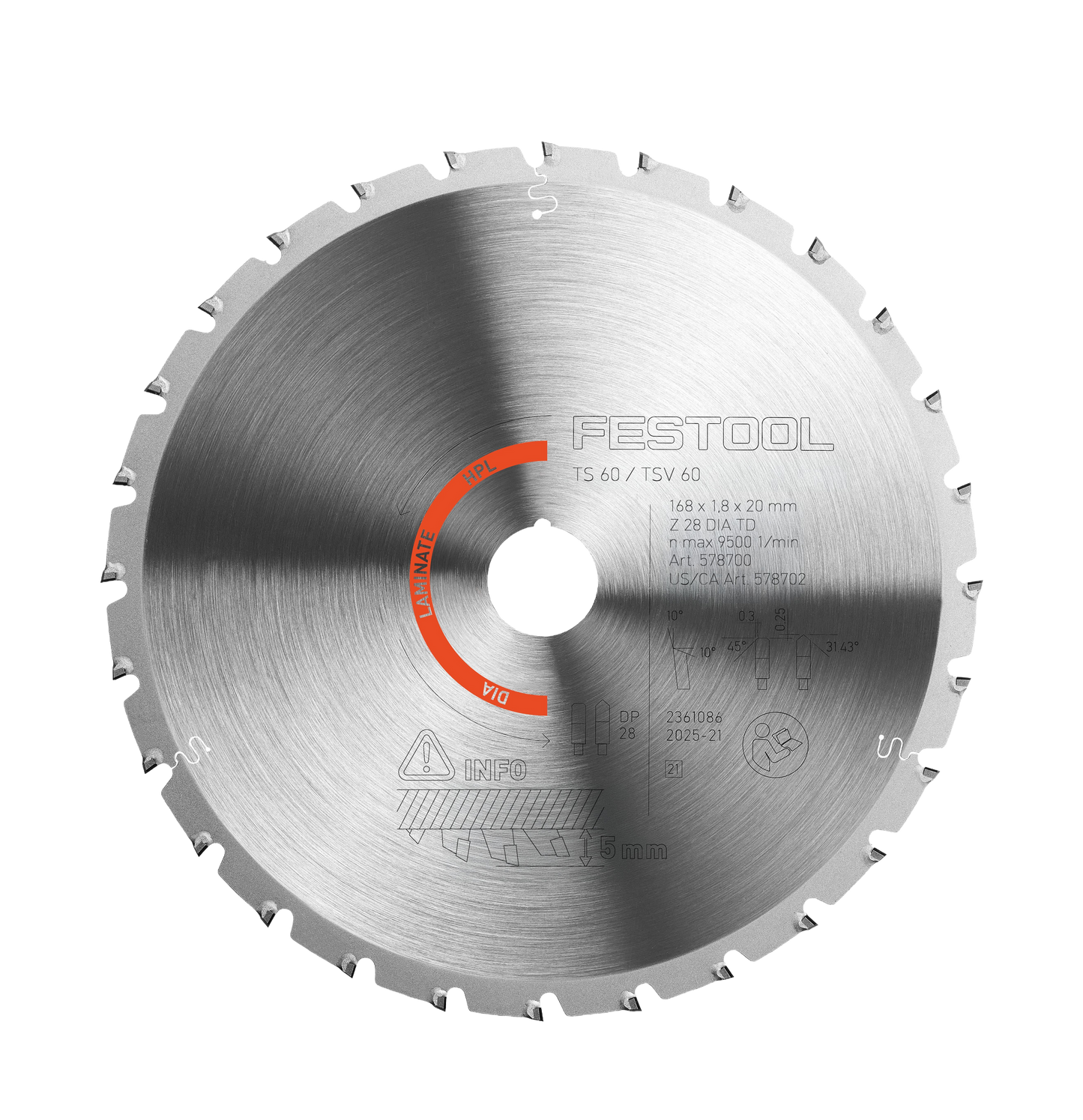 Festool 578702 Diamond Saw Blade LAMINATE/HPL DIA 168x1,8x20 F/FA28