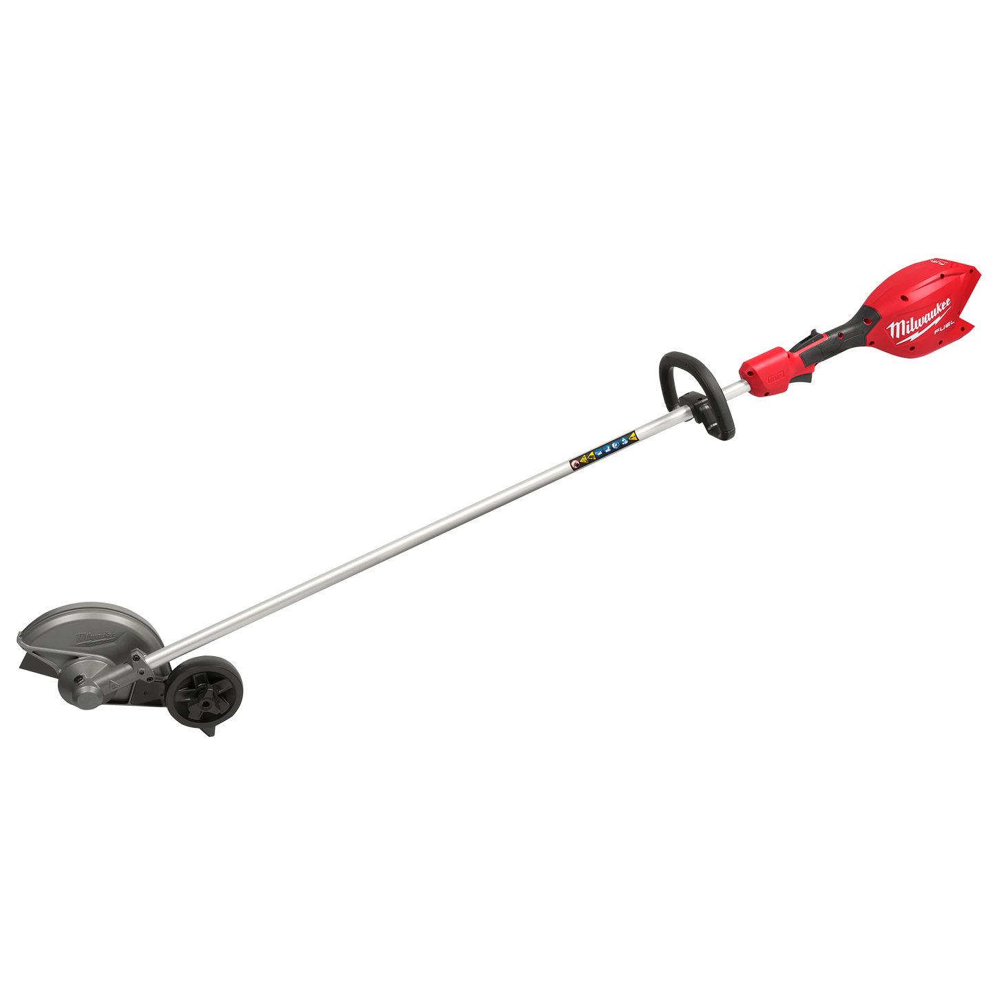 Red and silver cordless outdoor edger with ergonomic handle and blade guard for lawn and garden maintenance tools