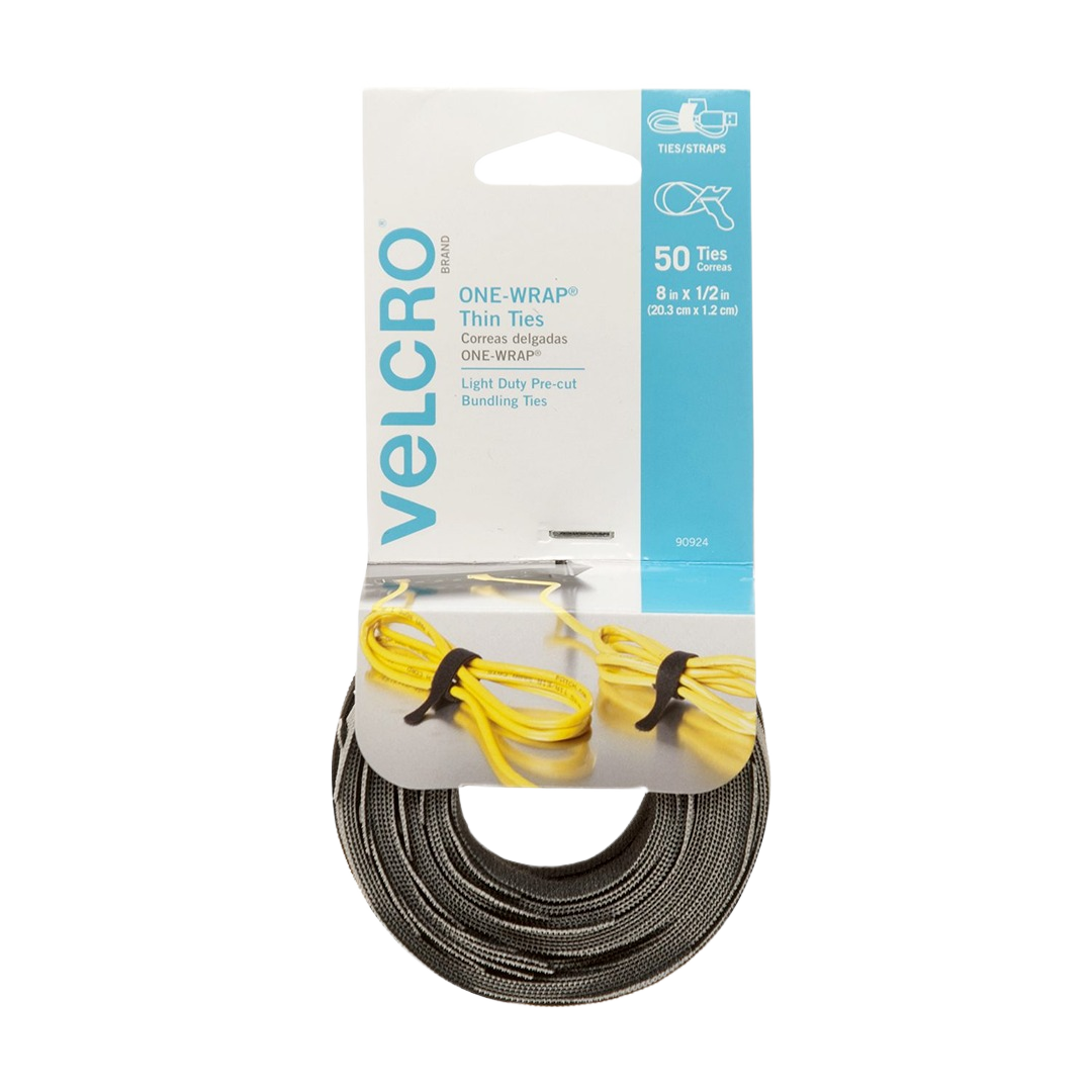 Black and gray thin reusable hook and loop ties in 50-pack for hardware and fastener applications under $50 collection