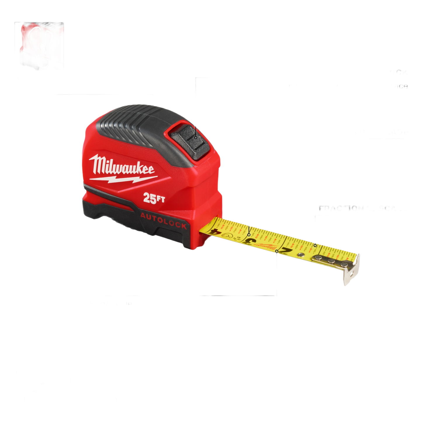 Red and black compact tape measure with auto-lock and durable casing for precise measuring in home improvement tasks