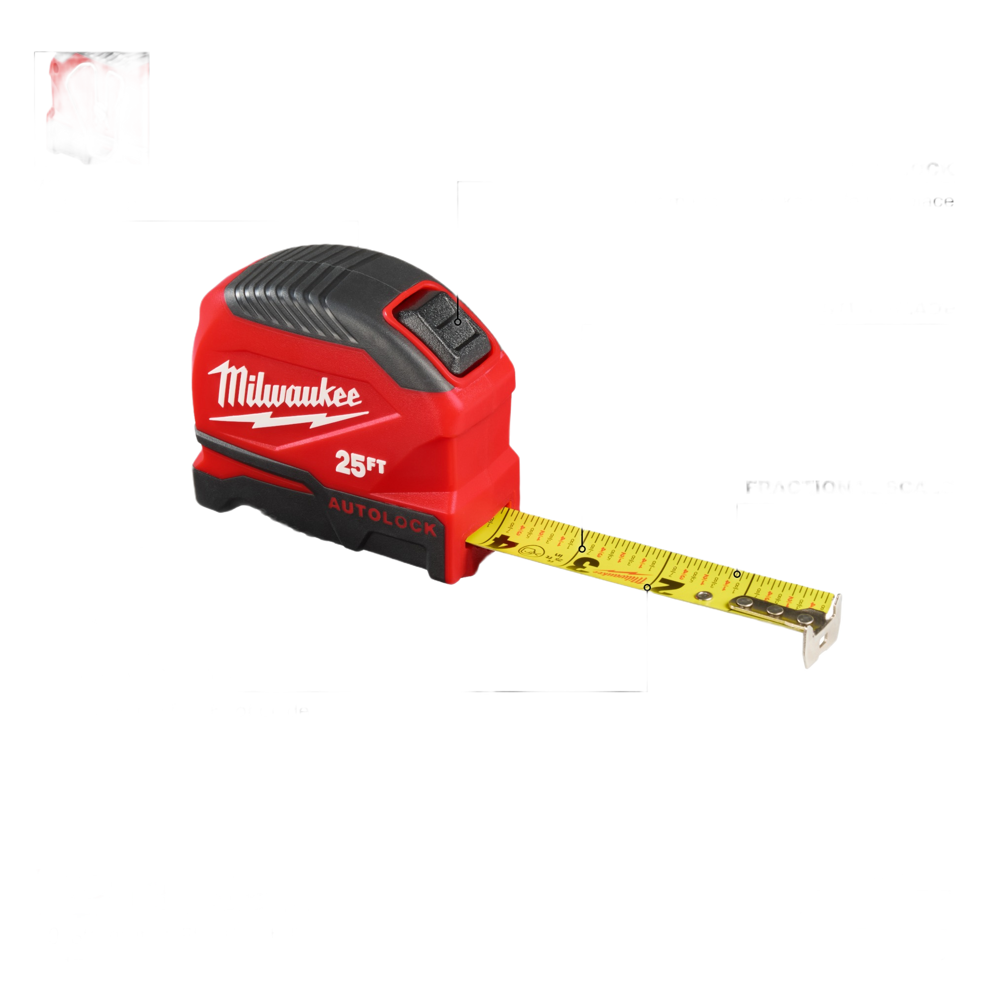 Red and black compact tape measure with auto-lock and durable casing for precise measuring in home improvement tasks