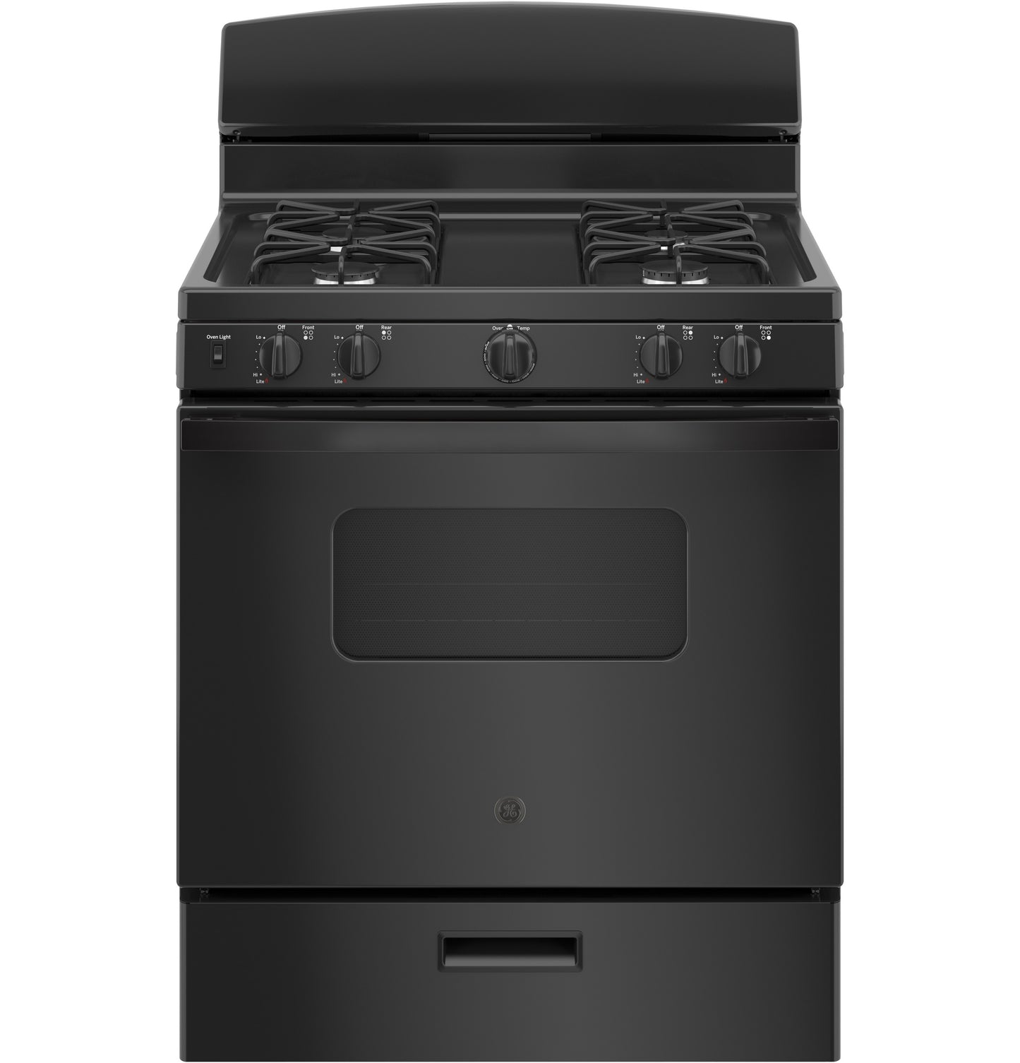 black free-standing gas range with front controls and two burners in kitchen appliances collection