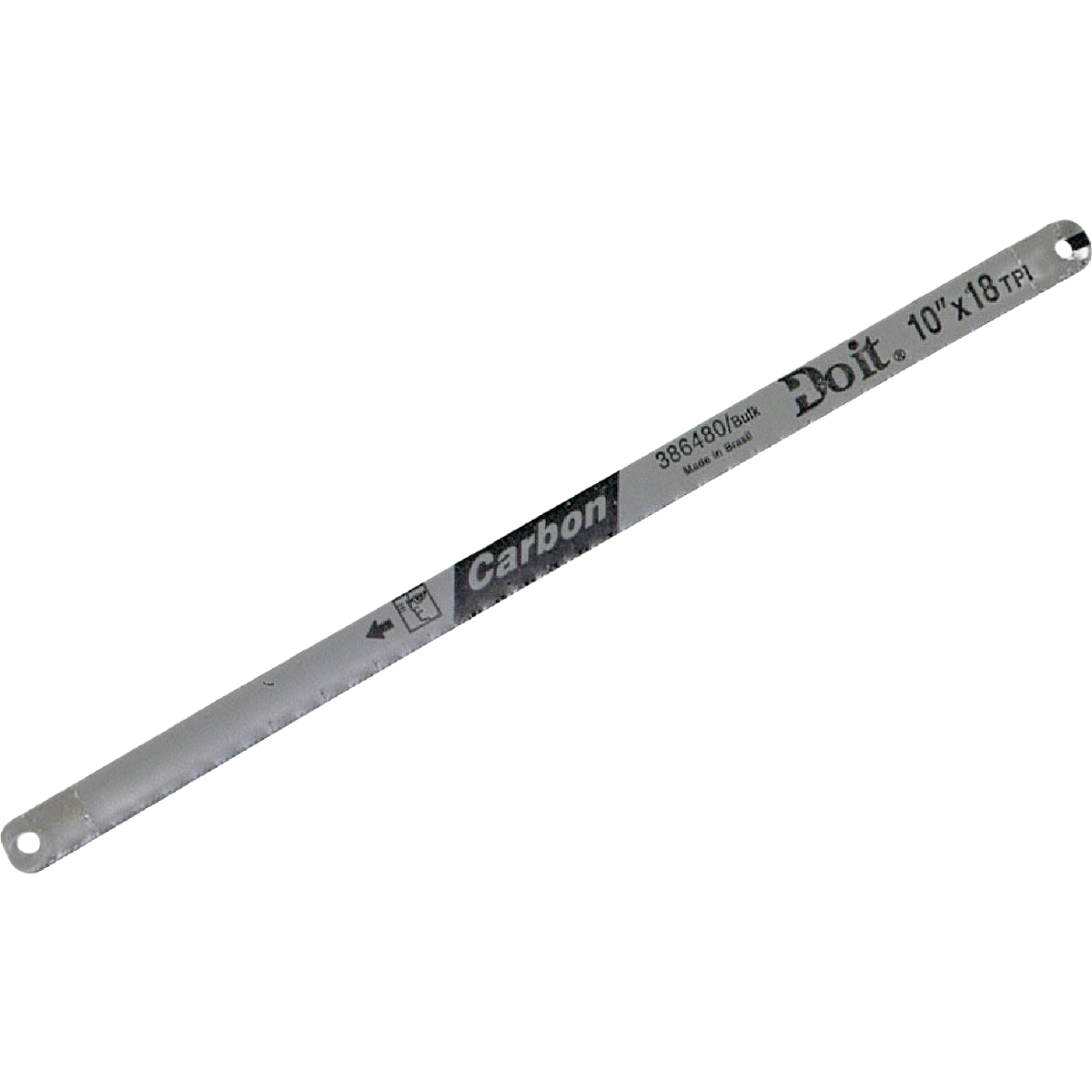 Carbon metal hacksaw blade with 18 teeth per inch designed for cutting metal in home improvement projects.