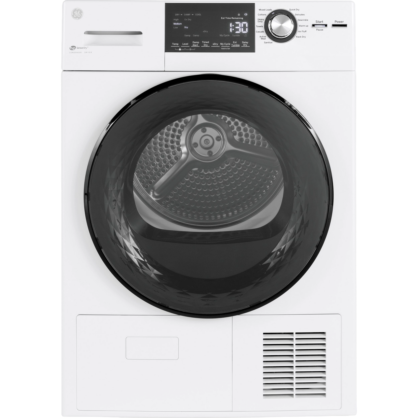 GE® ENERGY STAR® 24" 4.1 Cu.Ft. Front Load Ventless Condenser Electric Dryer with Stainless Steel Basket