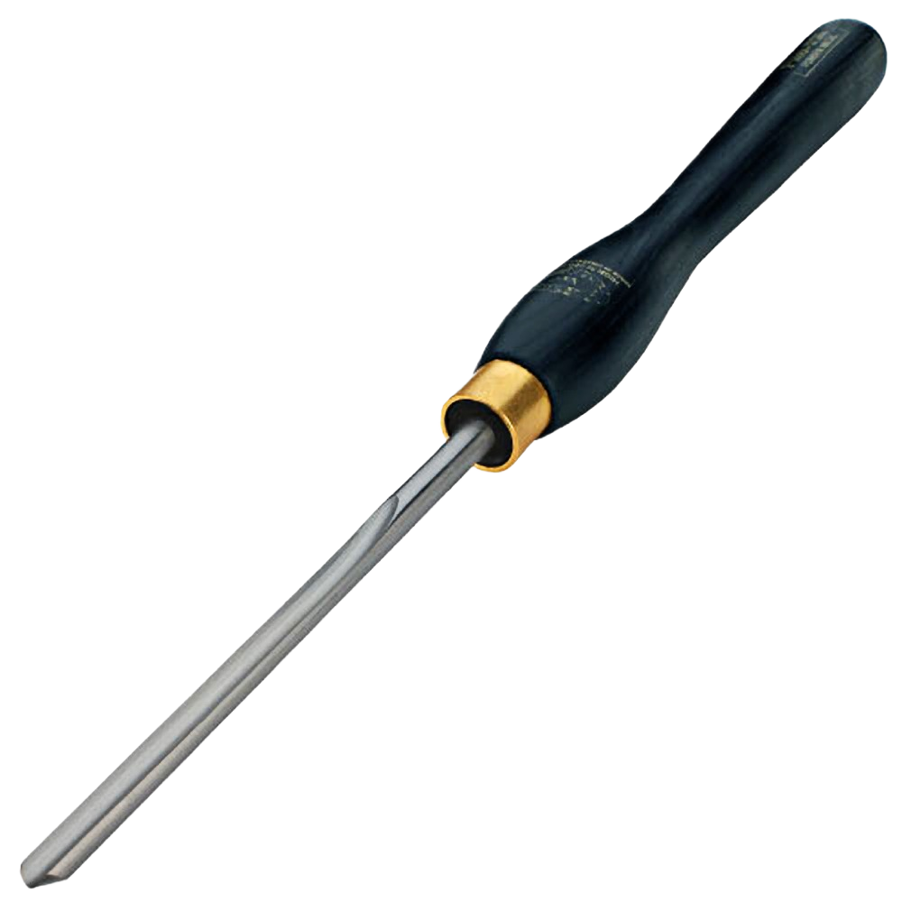 Woodturning spindle gouge with powder metal blade and dark ergonomic handle, part of woodworking tools under $100 collection