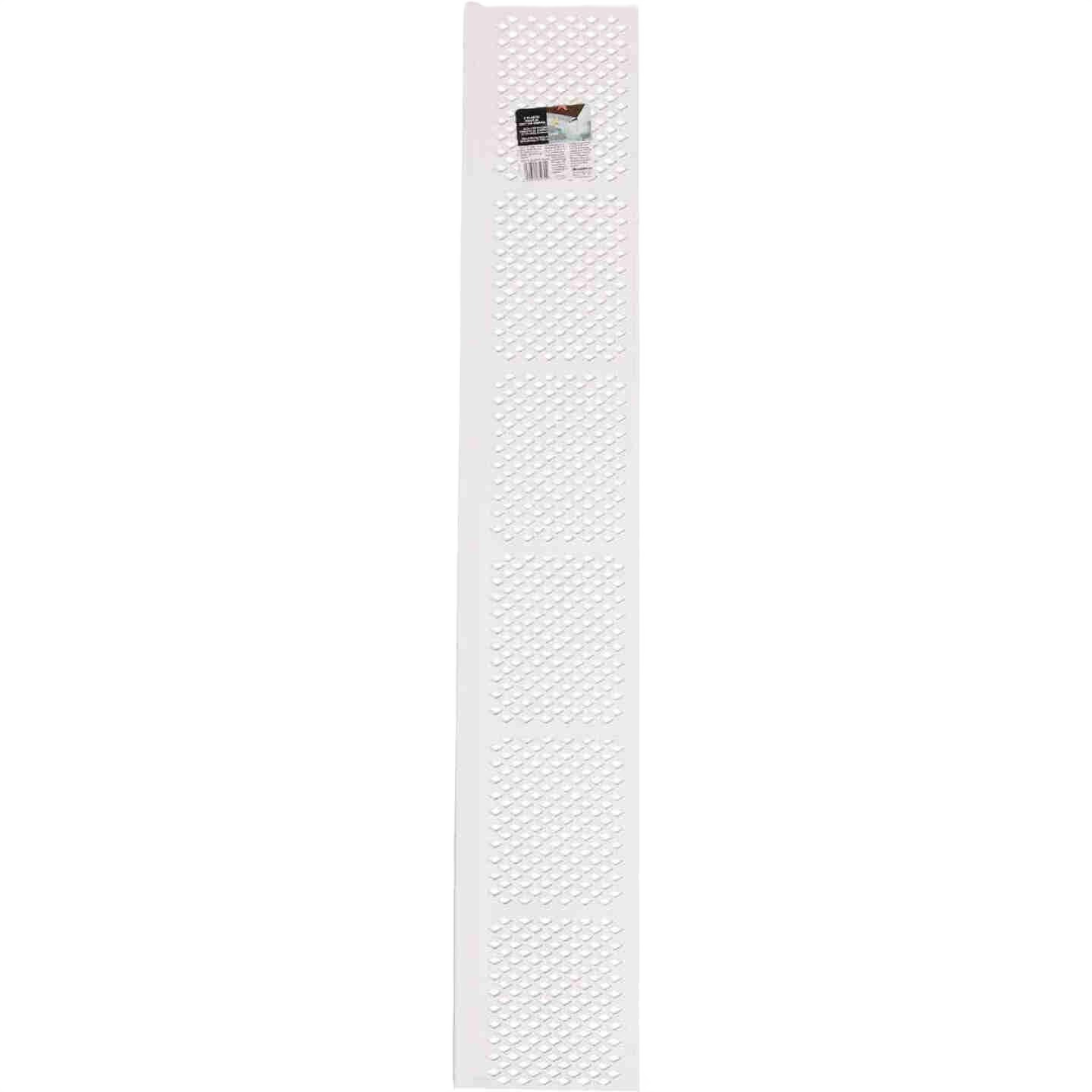 White vinyl gutter guard panel with diamond-shaped holes designed for home improvement and roofing maintenance tasks