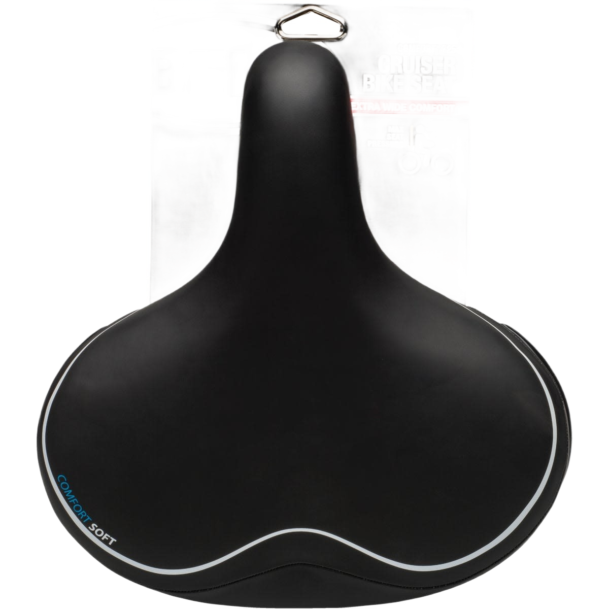 Wide black gel bicycle saddle designed for cruiser bikes offering extra comfort and soft cushioning