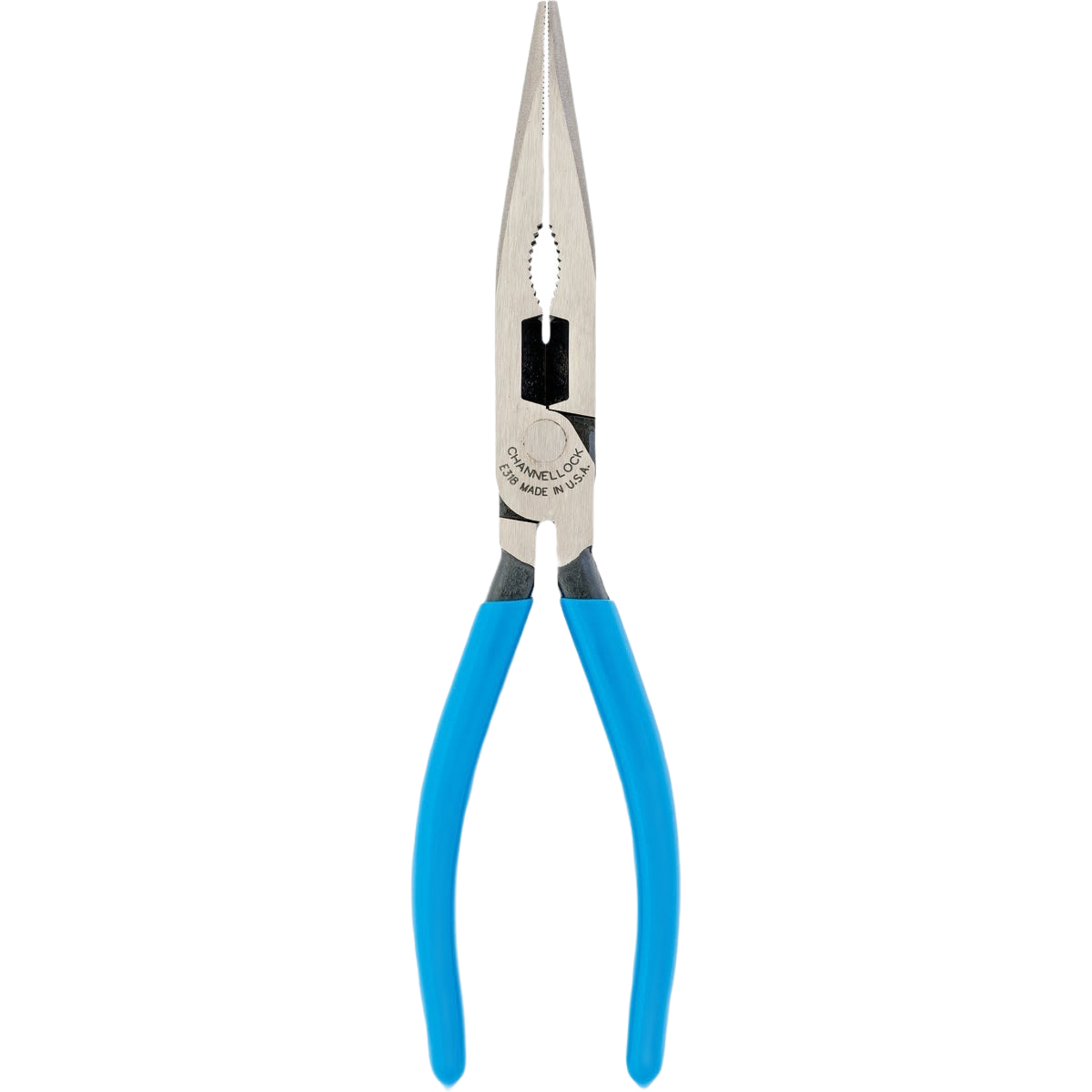 Long nose pliers with blue handles designed for precise gripping in tools and home improvement tasks