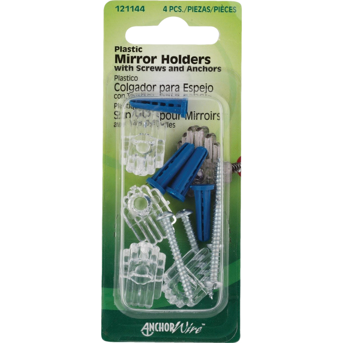 Set of plastic mirror holders with blue anchors and screws for hardware and fasteners in home improvement under $50 collections