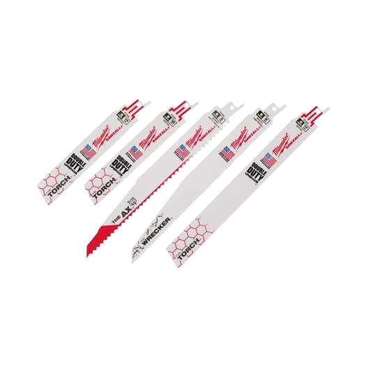 Set of five demolition saw blades with advanced technology for heavy-duty cutting in power tool accessories collections
