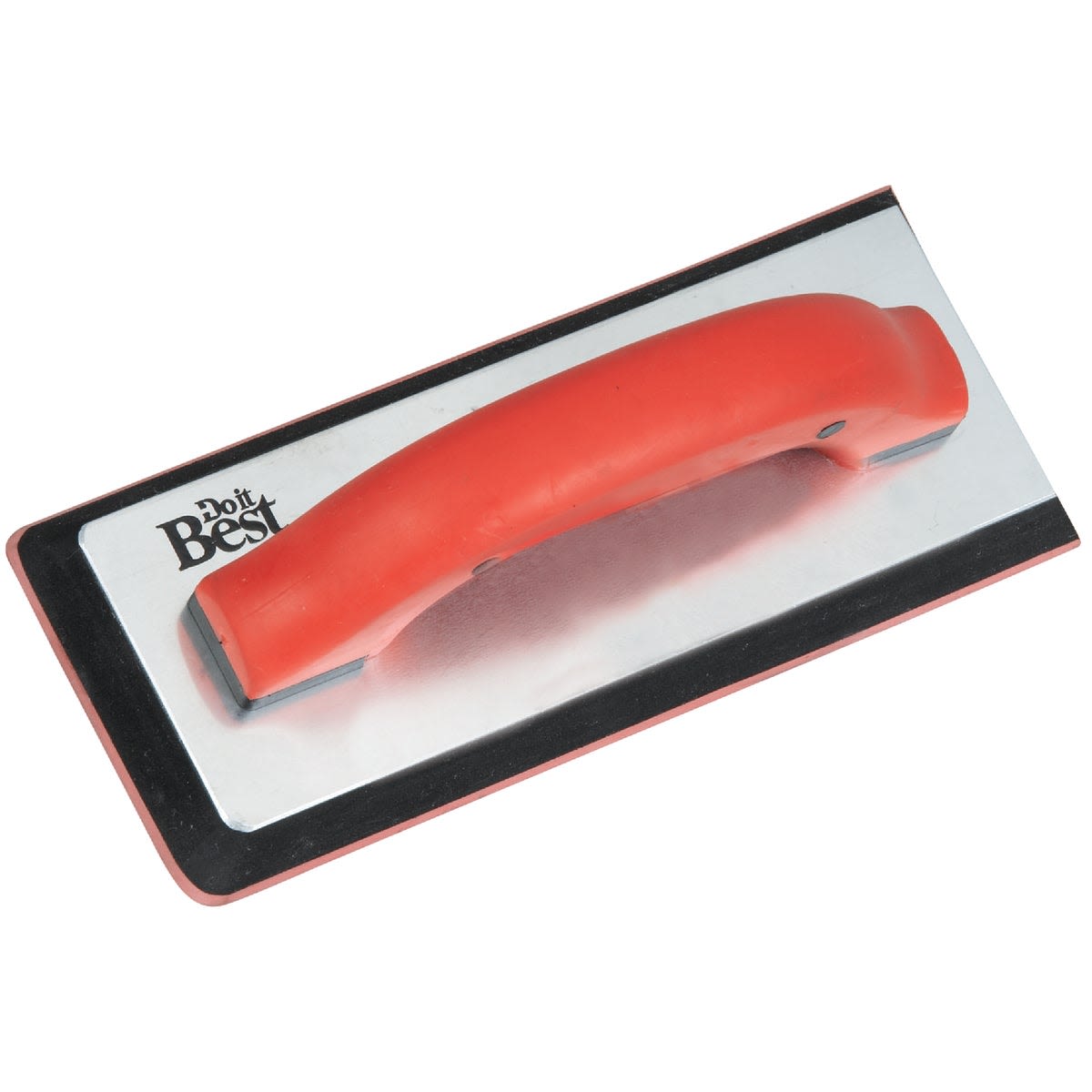 Rectangular grout float with gum rubber base and ergonomic orange handle for flooring tools and home improvement projects