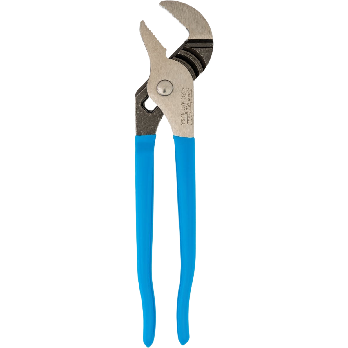 Channellock groove joint pliers with blue grips, straight jaw design for versatile home improvement tool use.