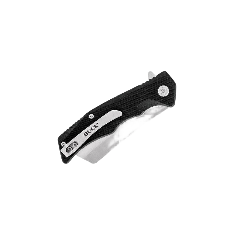 Compact folding knife with stainless steel cleaver blade and textured black G10 handle for hand and woodworking tools collections