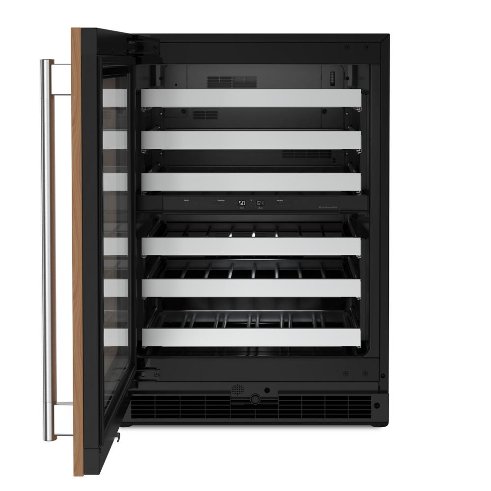 open undercounter wine cellar with metal-front racks and glass door in KitchenAid kitchen appliances collection