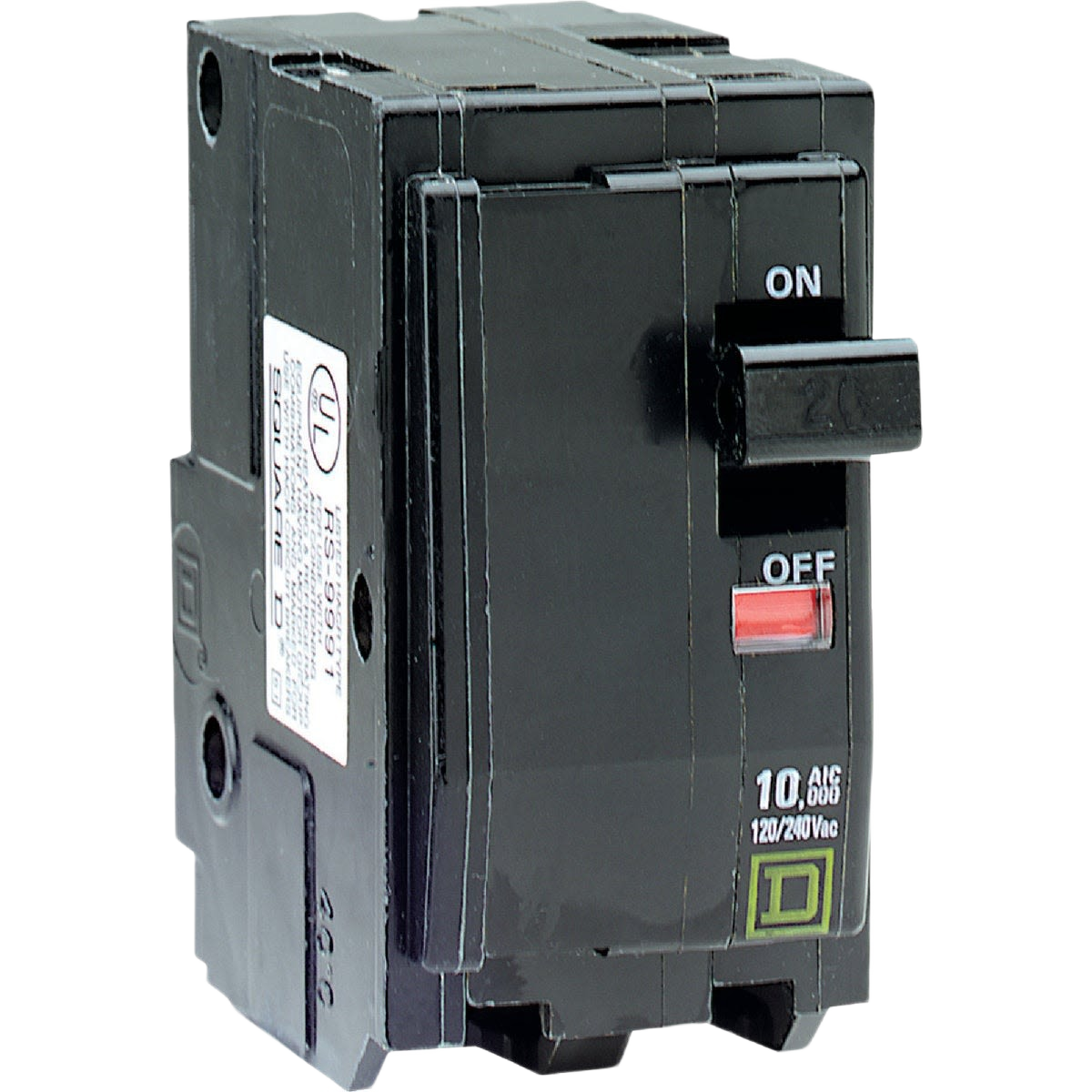 Black double-pole circuit breaker with switch lever, part of electrical and breakers collection for home improvement tasks