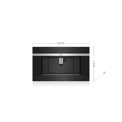 Built-in black coffee maker with sleek silver accent and digital interface for kitchen appliance use