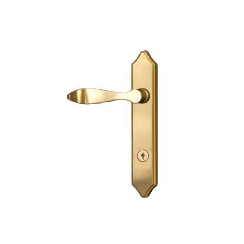 Polished brass storm door lever with Windsor style plate for exterior doors in door levers and hardware collections