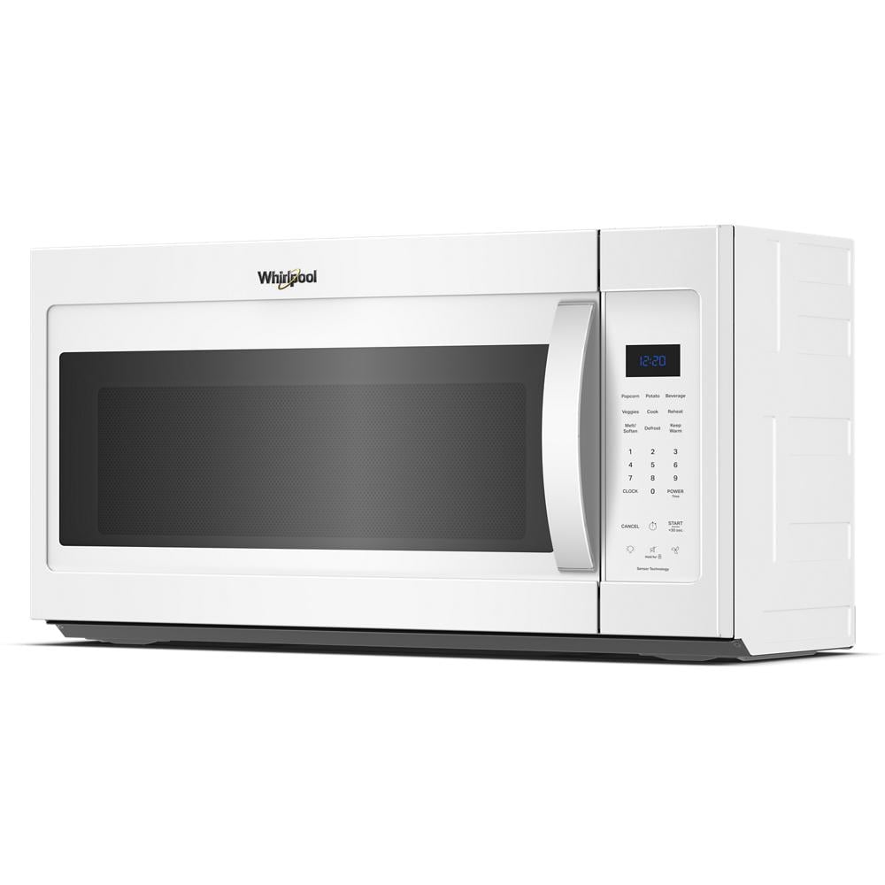 White over-the-range microwave with digital control panel and sensor cooking in kitchen appliances collection