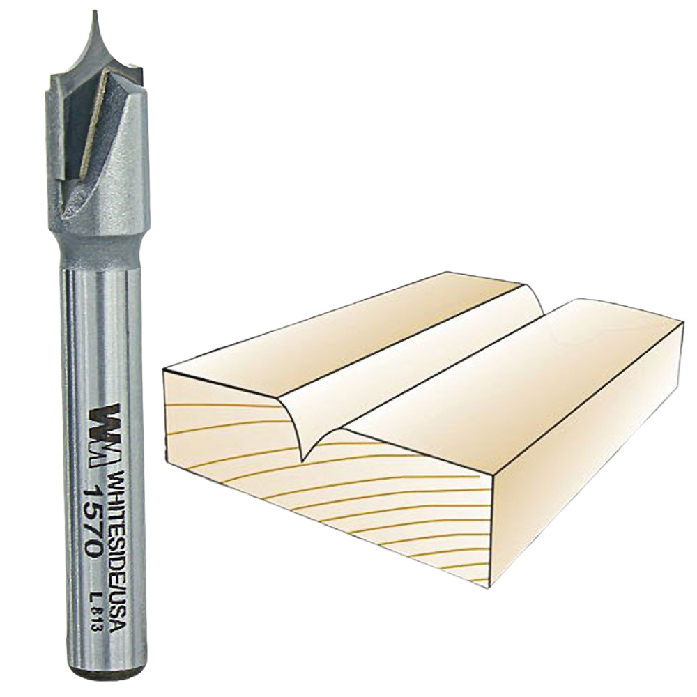 Carbide point cutting roundover bit with double-fluted design for precise wood trimming in tool accessories and drill bits collections