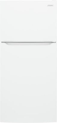 White top freezer refrigerator with sleek horizontal handle in home appliances and kitchenware collection
