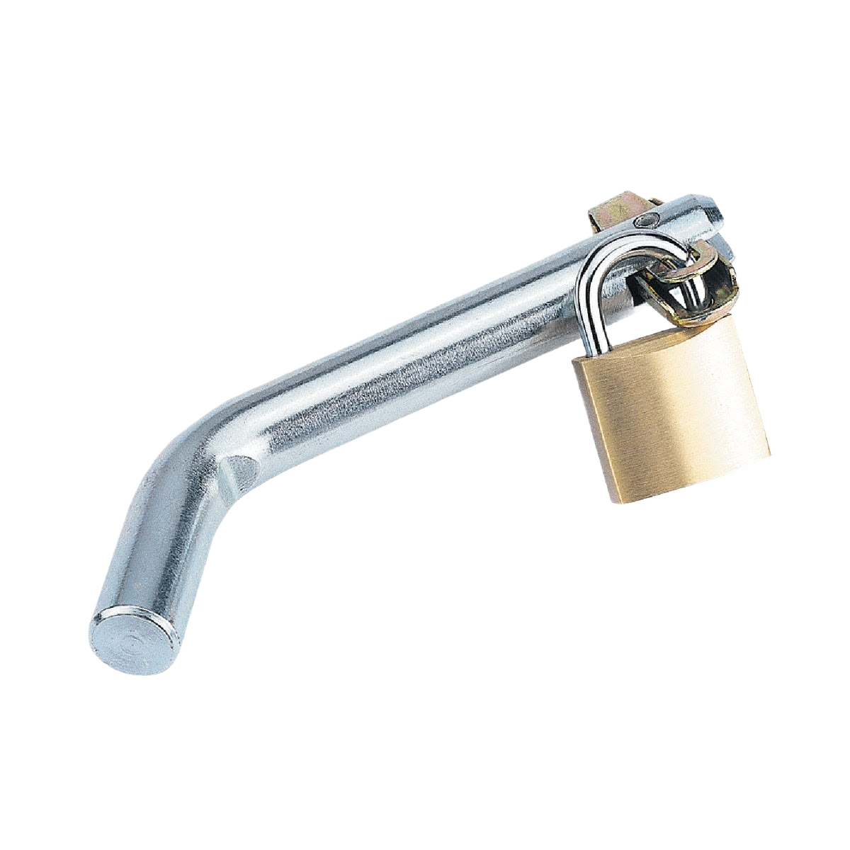 Metal anti-theft receiver pin with swivel latch and attached brass padlock for towing and home improvement use under $50
