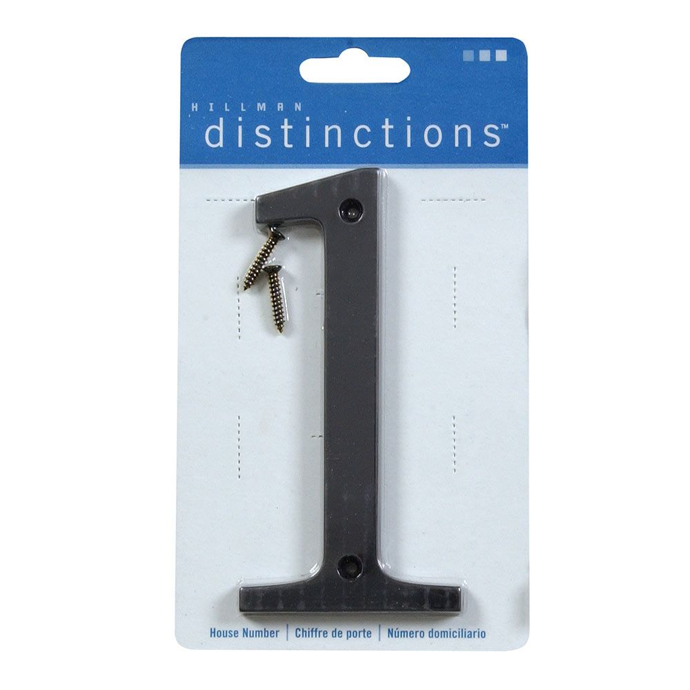 Black flush mount house number 1 with screws on branded packaging for home improvement projects