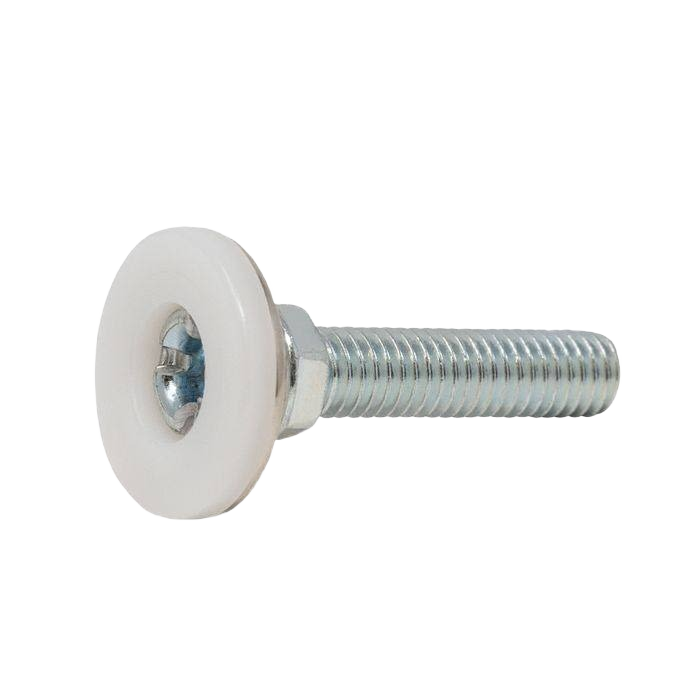 Metal leveling screw with white polyethylene base for furniture adjustment in Hardware and Cabinet Hardware collections