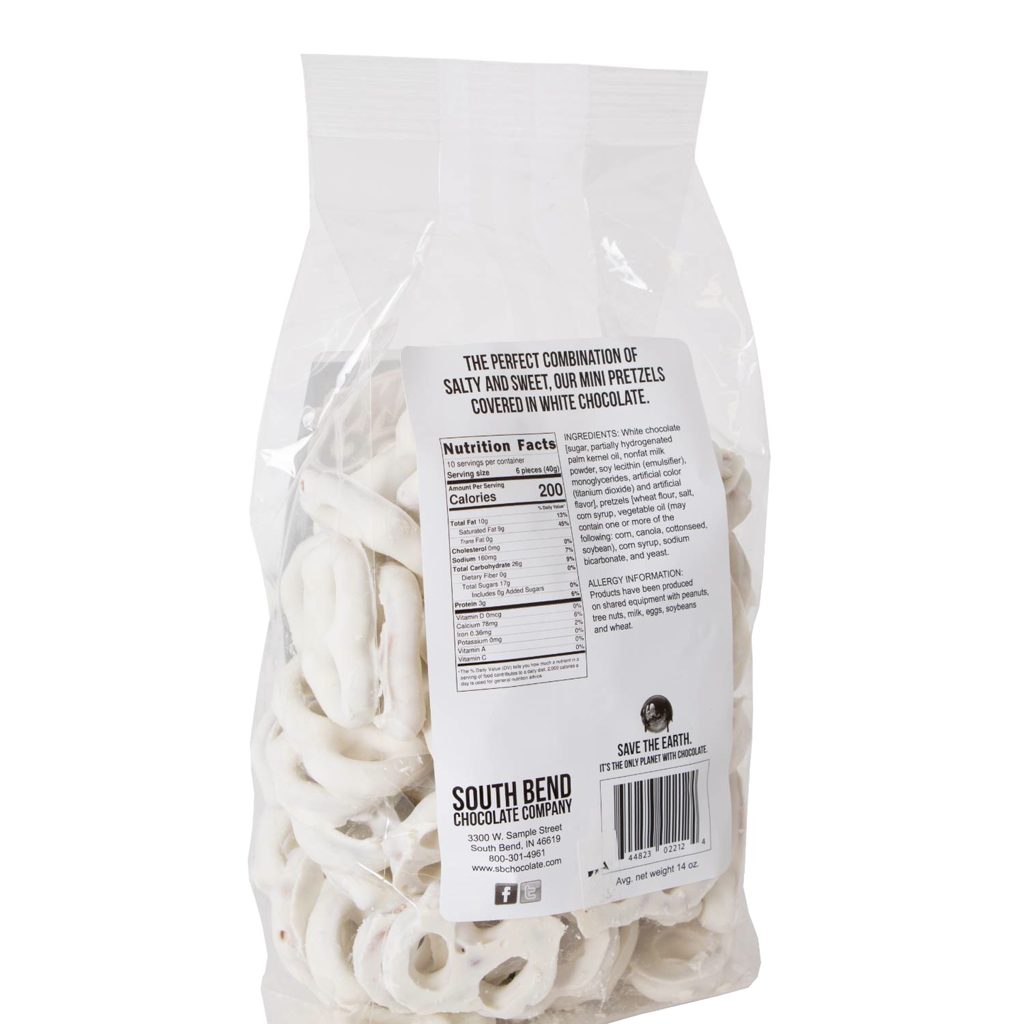 Clear bag of mini pretzels coated in smooth white chocolate from Chips & Snacks and Food & Beverage collections under $50