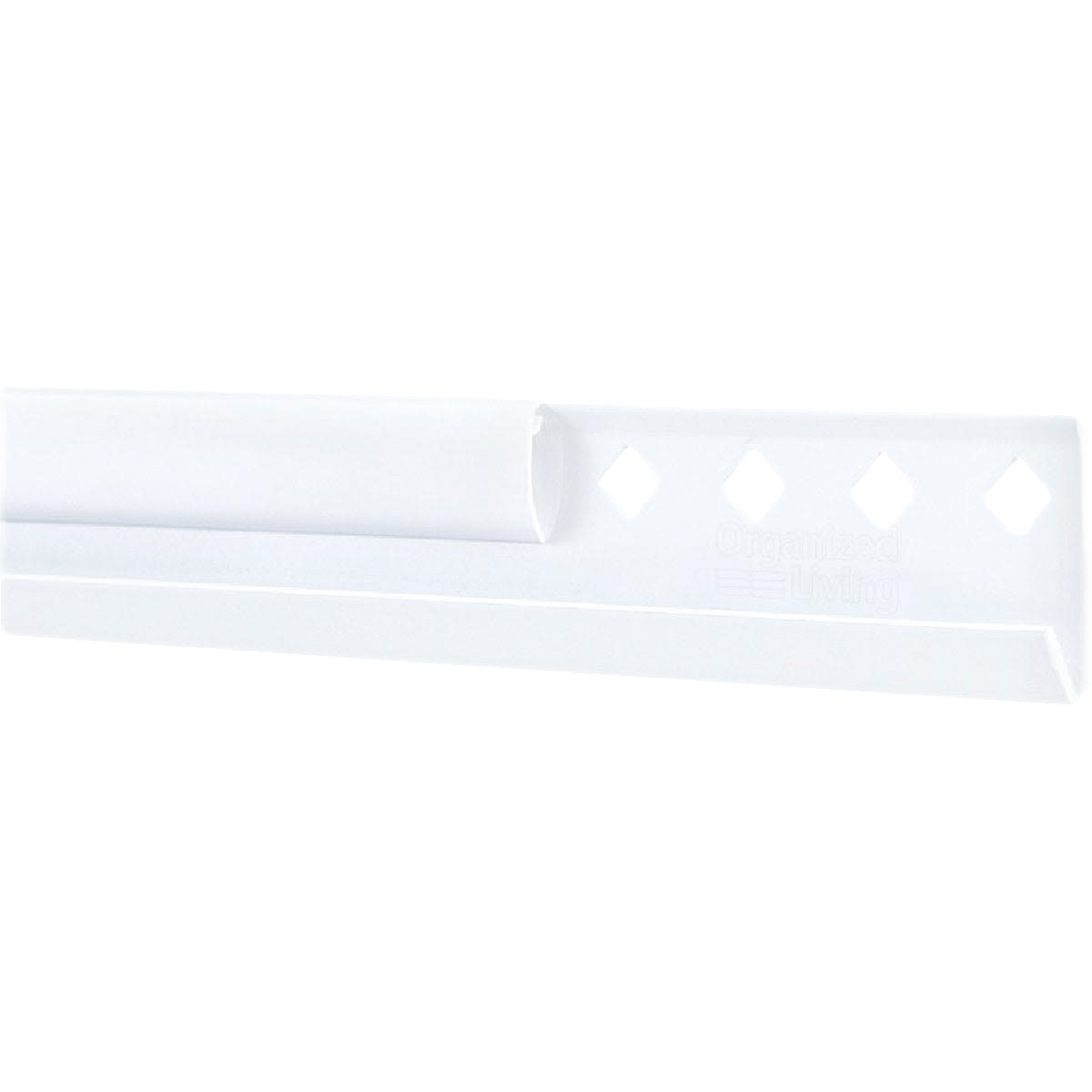 White epoxy-coated heavy-gauge steel hanging rail with rosette anchor for durable storage and organization solutions under $50