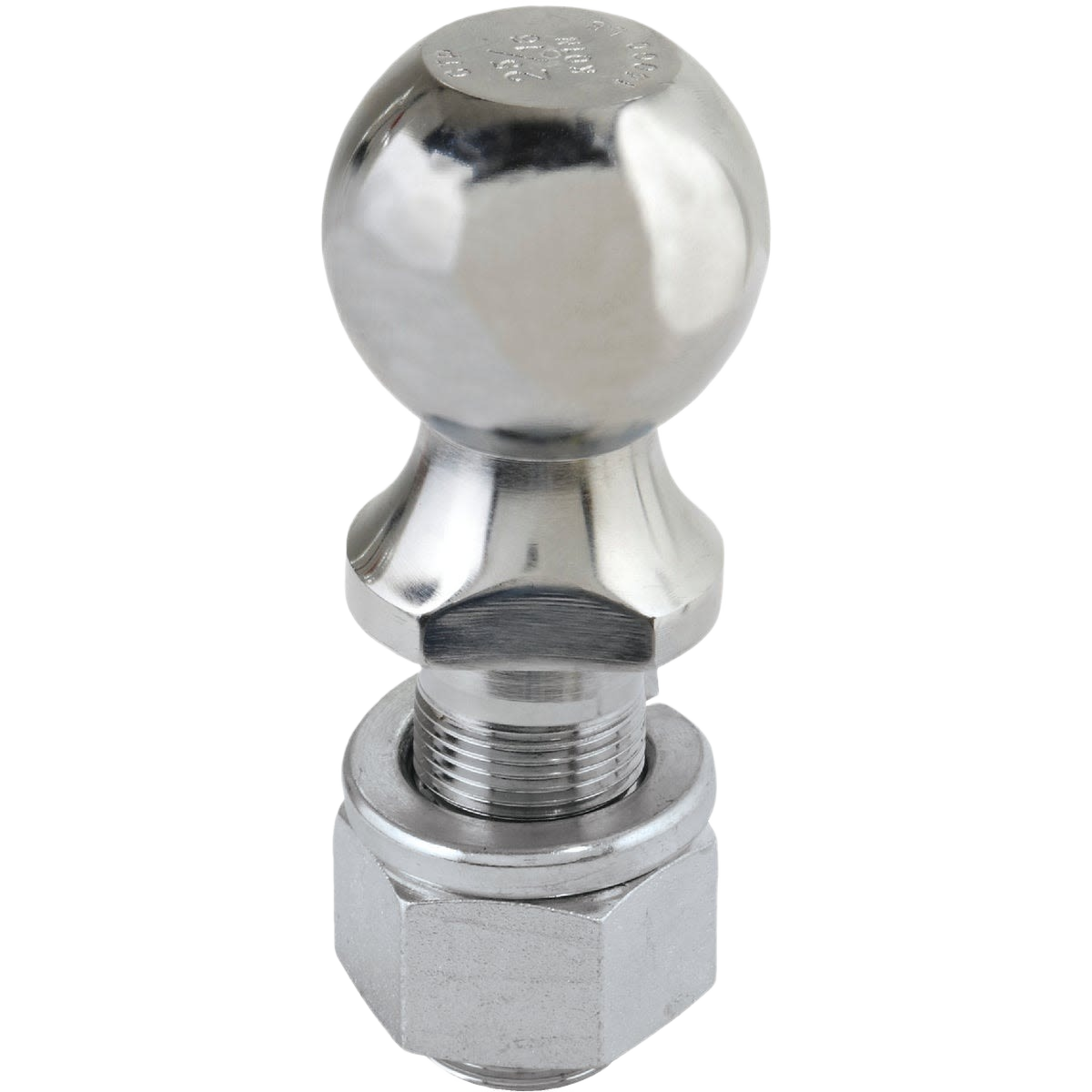 Chrome-finished steel hitch ball with threaded base and hex nut for towing equipment and automotive accessories under $50