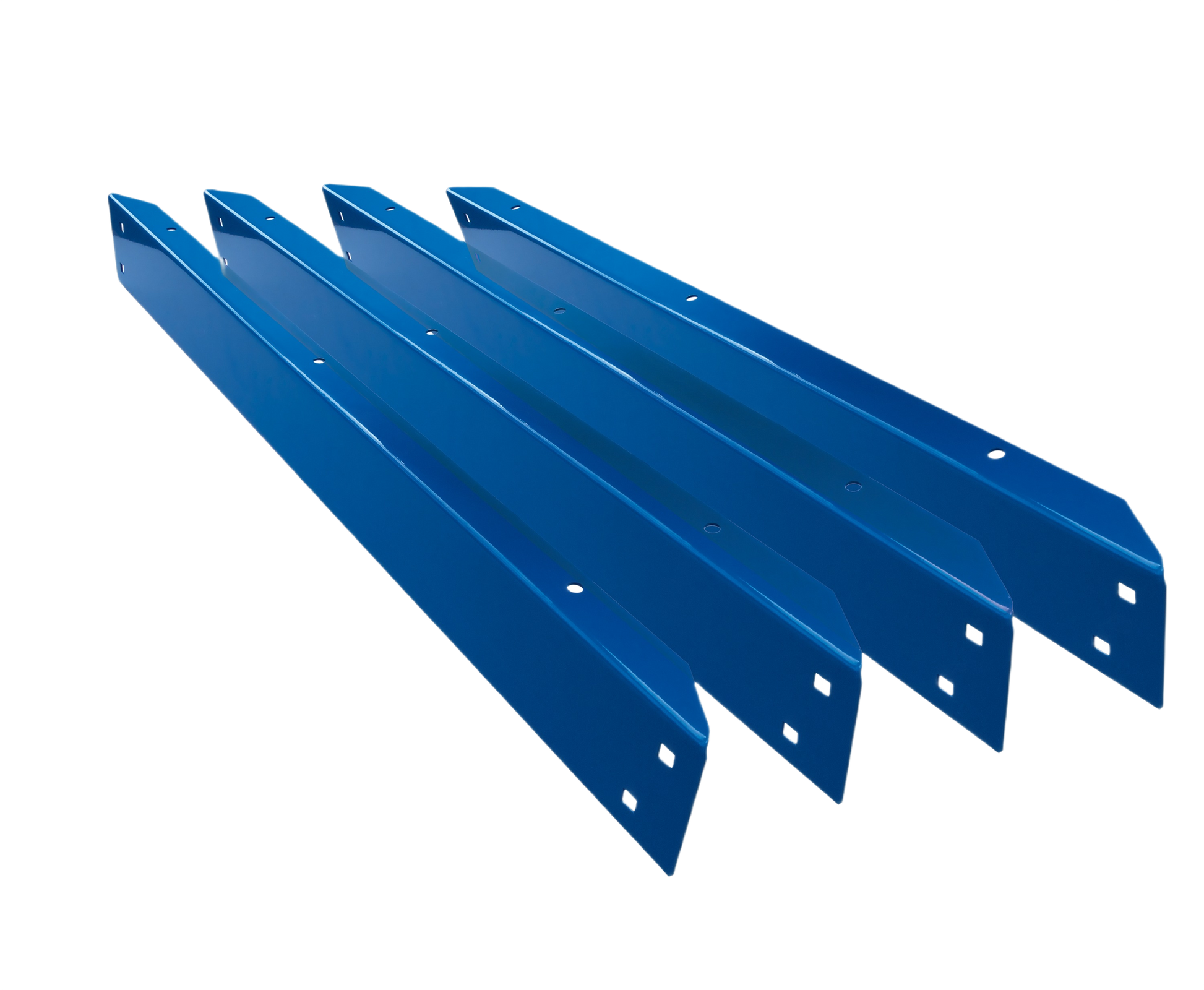 Set of four blue metal bench rails designed for sturdy support in tools and home improvement projects
