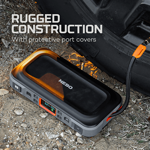 Compact NEBO Assist Air Jump Starter 4-In-1 with rugged design, protective port covers in automotive and battery tools collections
