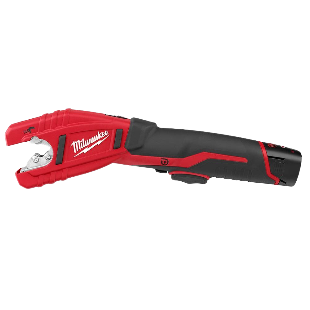 Cordless red and black tubing cutter with ergonomic grip designed for efficient copper pipe cutting in home improvement projects