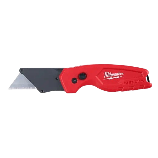 Compact Milwaukee FASTBACK folding utility knife with quick blade change, ideal for cutting tools and woodworking hand tools collection